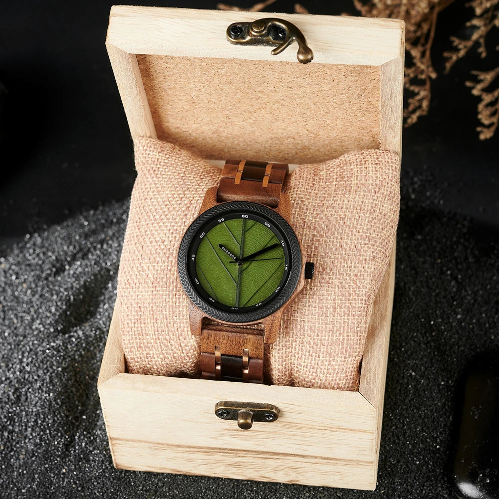 Unique Leaf Dial Wooden Watch