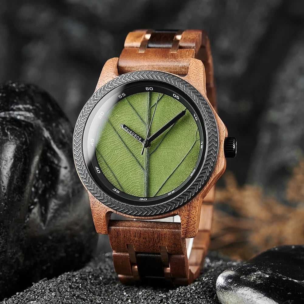 Unique Leaf Dial Wooden Watch